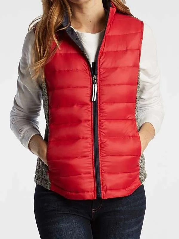Women Casual Red and Grey Puffer Vest