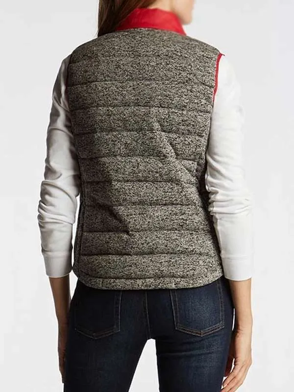 Women Casual Red and Grey Puffer Vest