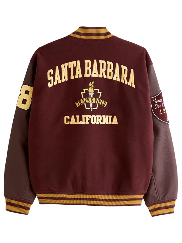 James Burgundy Letterman Bomber Jacket